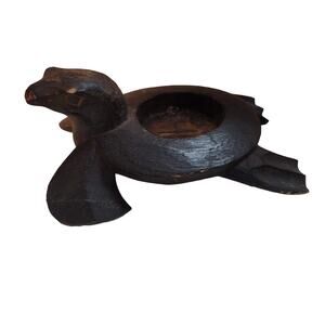 Hand carved wood sea turtle  candle holder votive